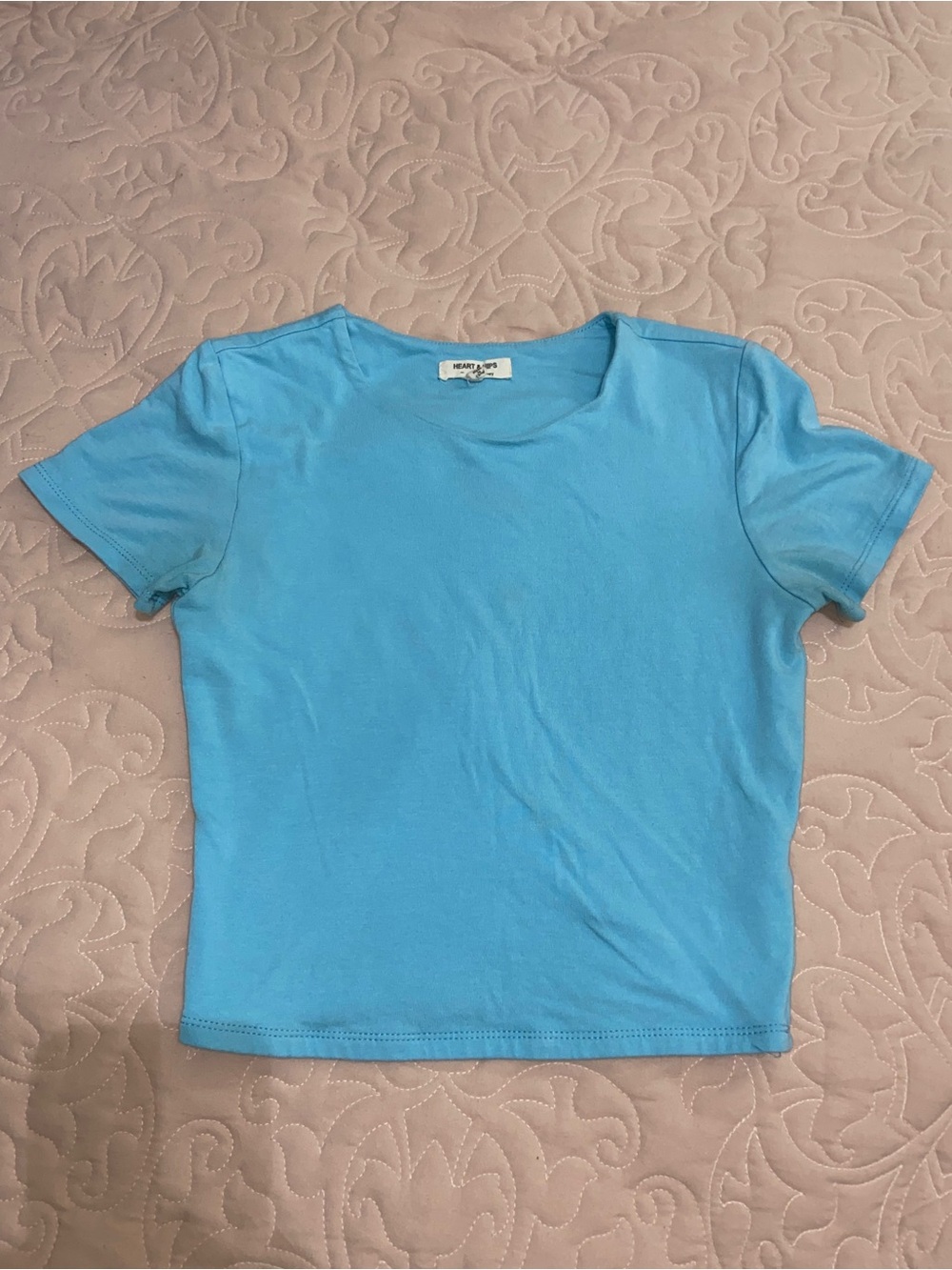 Heart & Hips Women's Blue Short Sleeve Crop Top Front & Back Lined Tee Size XS